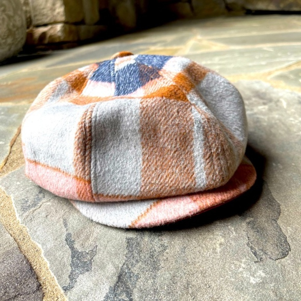 Frye-Orange Plaid Wool-Blend Baker Cap- Tumbleweed Plaid